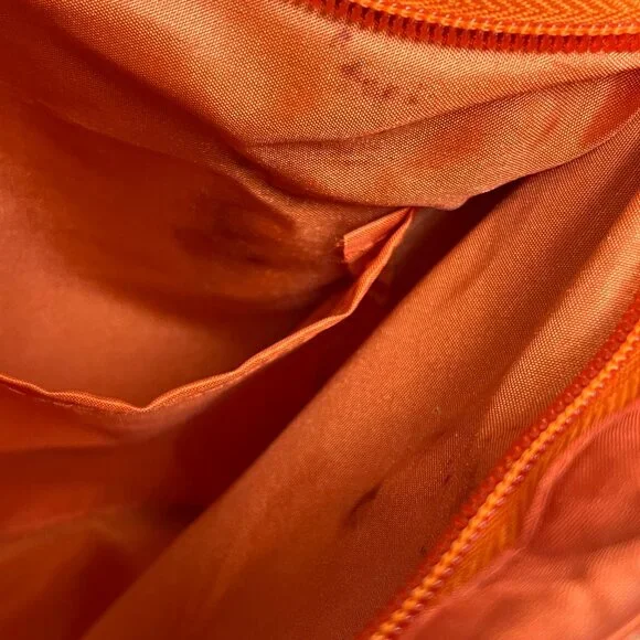 Orange Brown Natural Woven Wood Purse Tote Shoulder Bag Zip Closure - Picture 11 of 16